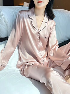 2024新款 长裤 套装 桑蚕丝纯色家居服 高级感重磅真丝睡衣女春秋长袖