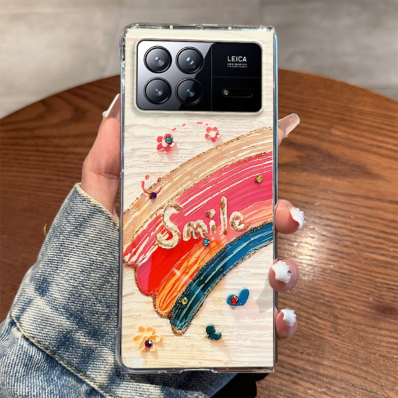 适用小米MIXFold3手机壳2024年新款防摔全包ins风微笑彩虹兔子艺术ixfold3折叠屏防摔保护套高档男女款网红款