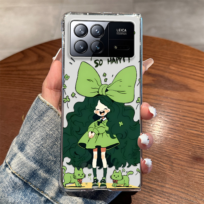 适用小米MIXFold3手机壳新款防摔全包绿蝴蝶结女孩高级感透明壳ixfold3折叠屏防摔保护套高档男女款网红款