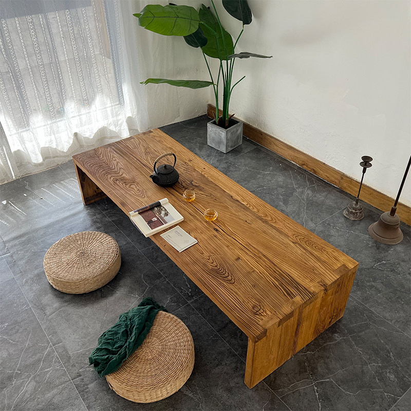 老榆木禅意茶桌可定制原木茶几 中式风格沙发边几新中式炕桌矮桌