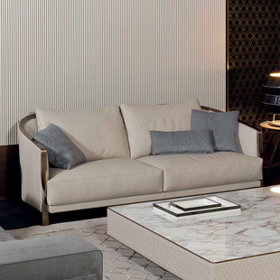 Degas德加定制巴黎蓝色美式酒店不锈钢样板房客厅接待双三人沙发