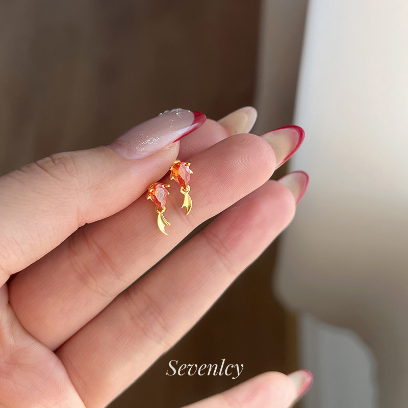 1.23上新85折【小锦鲤】新年925纯银红色锆石金鱼耳钉耳环女通勤,饰品/流行首饰/时尚饰品新,耳钉,淘宝优惠券,粉丝福利购,淘宝优惠卷