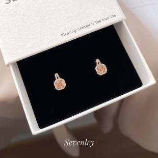 新品 贵奢爆闪玫瑰冰切钻925银针小众耳钉女 香槟玫瑰