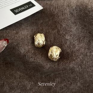 925银小众时髦编织金属风耳钉耳环 高品 新品 麦浪金编