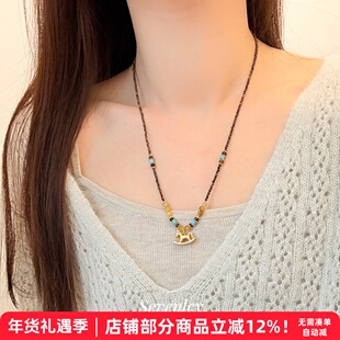 七与 秋趣木马 马上有钱项链复古轻奢新中式沙金小马长款毛衣链