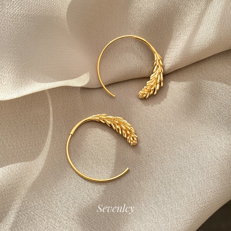 七与 麦穗 耳环方圆脸显脸小轻奢高级感秋冬小众复古圈圈耳圈百搭