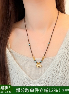 七与 秋趣木马 马上有钱项链复古轻奢新中式沙金小马长款毛衣链