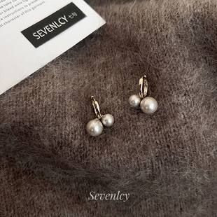 七与【慕斯樱桃】人见人爱 温柔小众香槟珍珠耳扣耳环