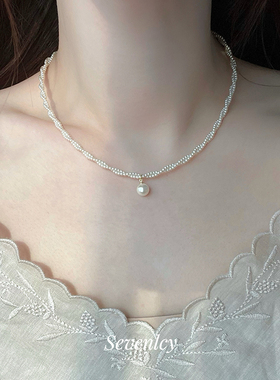 七与 珍珠湖 叠戴项链奶油高亮珍珠双层锁骨链小众设计秋冬毛衣链