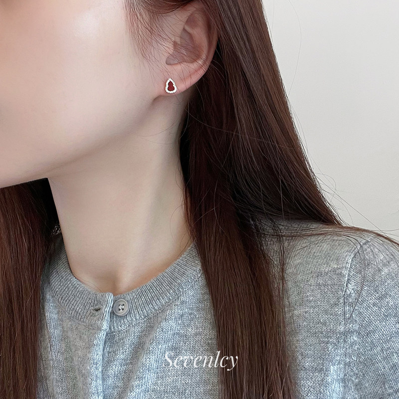 复古显白红色小福禄葫芦耳钉