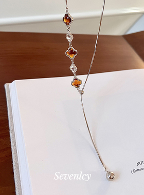 新品【枫糖四叶花】浪漫轻奢项链小众抽拉设计毛衣链长款