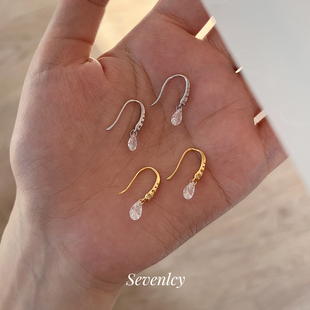 清冷感925银闪钻耳钩耳环通勤 淡人b入 新品 发光水滴