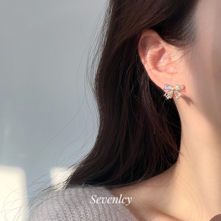 925银针精致百搭锆石耳钉 爆闪少女心 新品 甜梦蝴蝶结