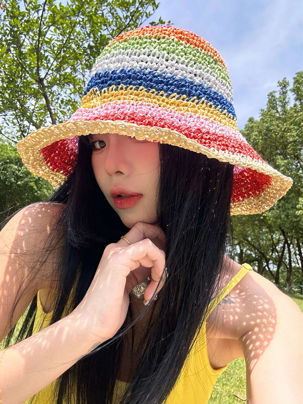 沙滩海边彩虹圈圈渔夫帽遮阳防晒