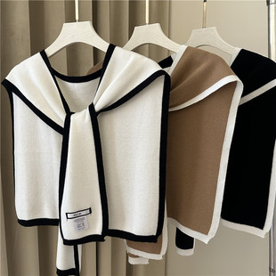 饰小披肩 装 撞色打结针织毛线小披肩网红时尚 春夏外搭配裙子薄款