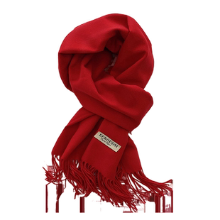 高品质仿羊绒大红色中国红围巾加厚冬季纯色定制logo刺绣公司年会