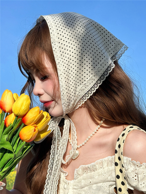 夏季法式复古女士蕾丝花边三角巾