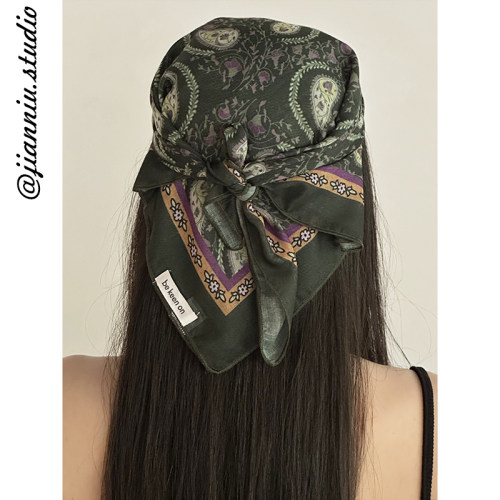 复古高级感腰果花丝巾女春夏透气薄款文艺小方巾装饰绑发头巾领巾