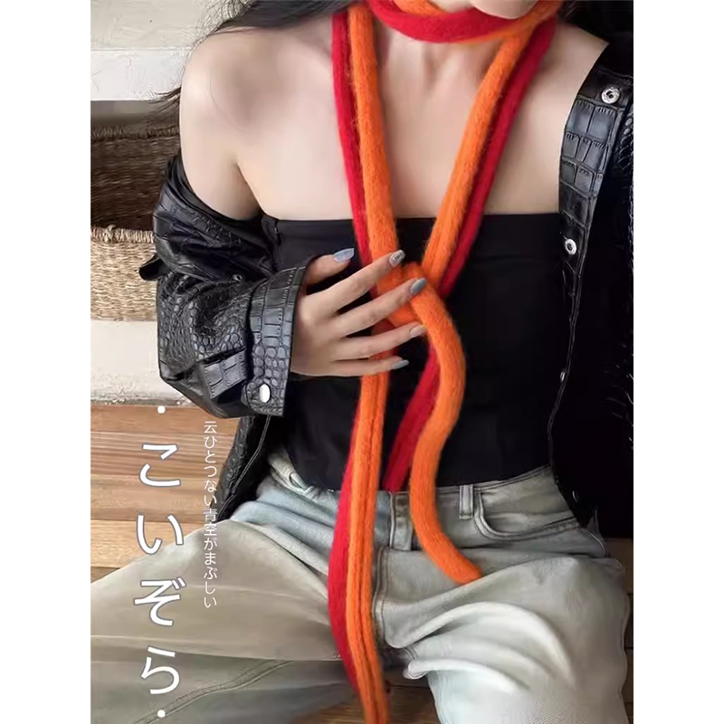 y2k亚比辣妹女纯色围巾长款细窄