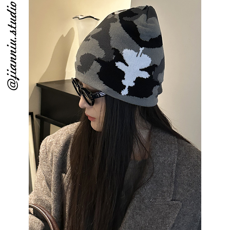 美式复古迷彩针织帽包头冷帽男女