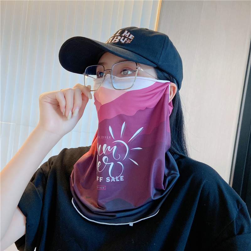 夏季冰丝防晒面罩女蓝色罩