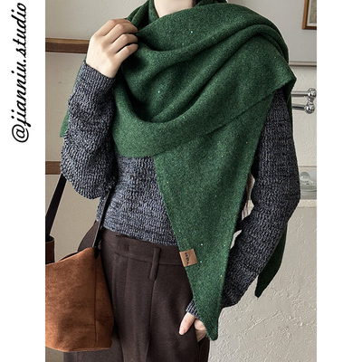 2025秋冬新款纯色针织毛线三角披肩女韩版百搭保暖护肩颈围脖围巾