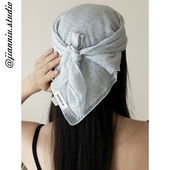 休闲百搭系脖领巾装 时尚 饰头巾 复古波点小方巾丝巾女春夏薄款 法式