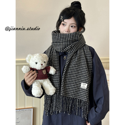 女黑白格子围巾保暖加厚防寒护颈