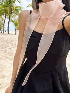 2026新款韩系小众设计透视丝巾高级感欧根纱飘带发带领巾百搭装饰