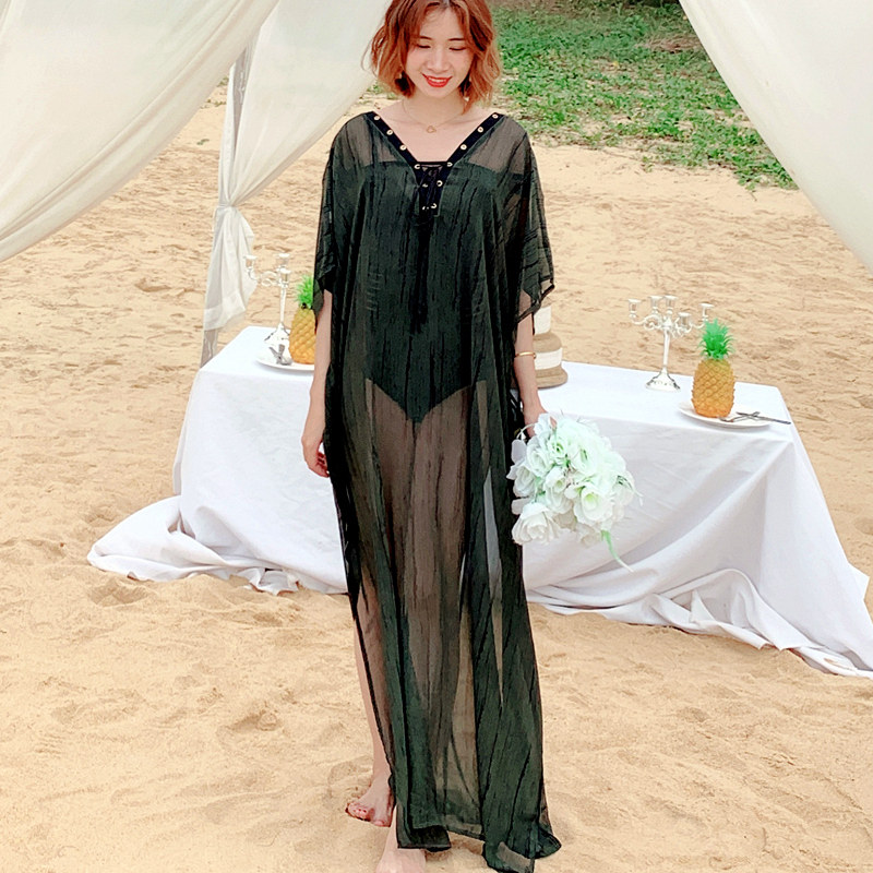 清仓大码宽松遮肉显瘦雪纺加长沙滩裙度假外套防晒衣泳衣外搭罩衫