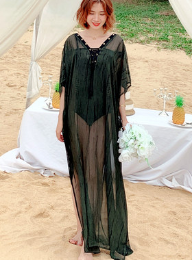 清仓大码宽松遮肉显瘦雪纺加长沙滩裙度假外套防晒衣泳衣外搭罩衫