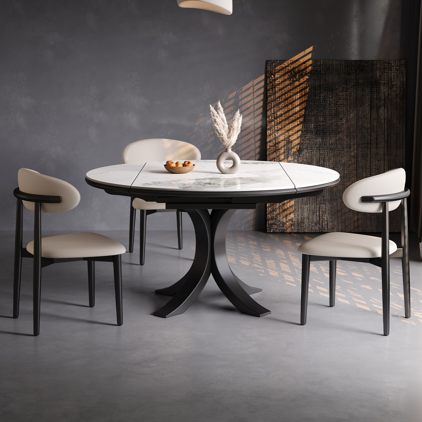 意式岩板餐桌可伸缩折叠变圆桌简约现代家庭用小户型轻奢吃饭桌子