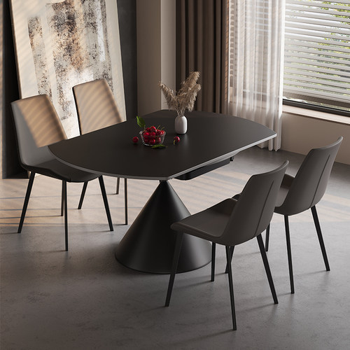 极简岩板餐桌椅意式轻奢可旋转伸缩方圆两用简约现代家用饭桌黑色-封面