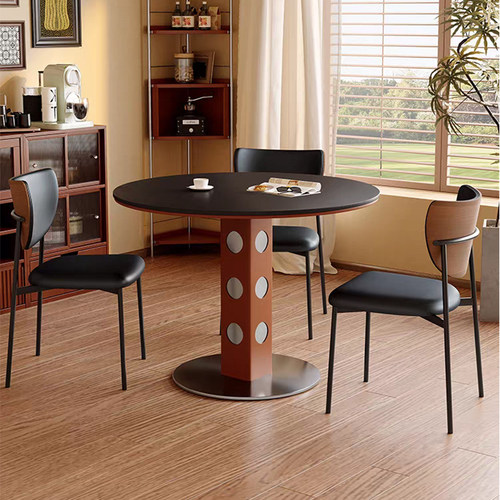 中古风岩板圆餐桌小户型