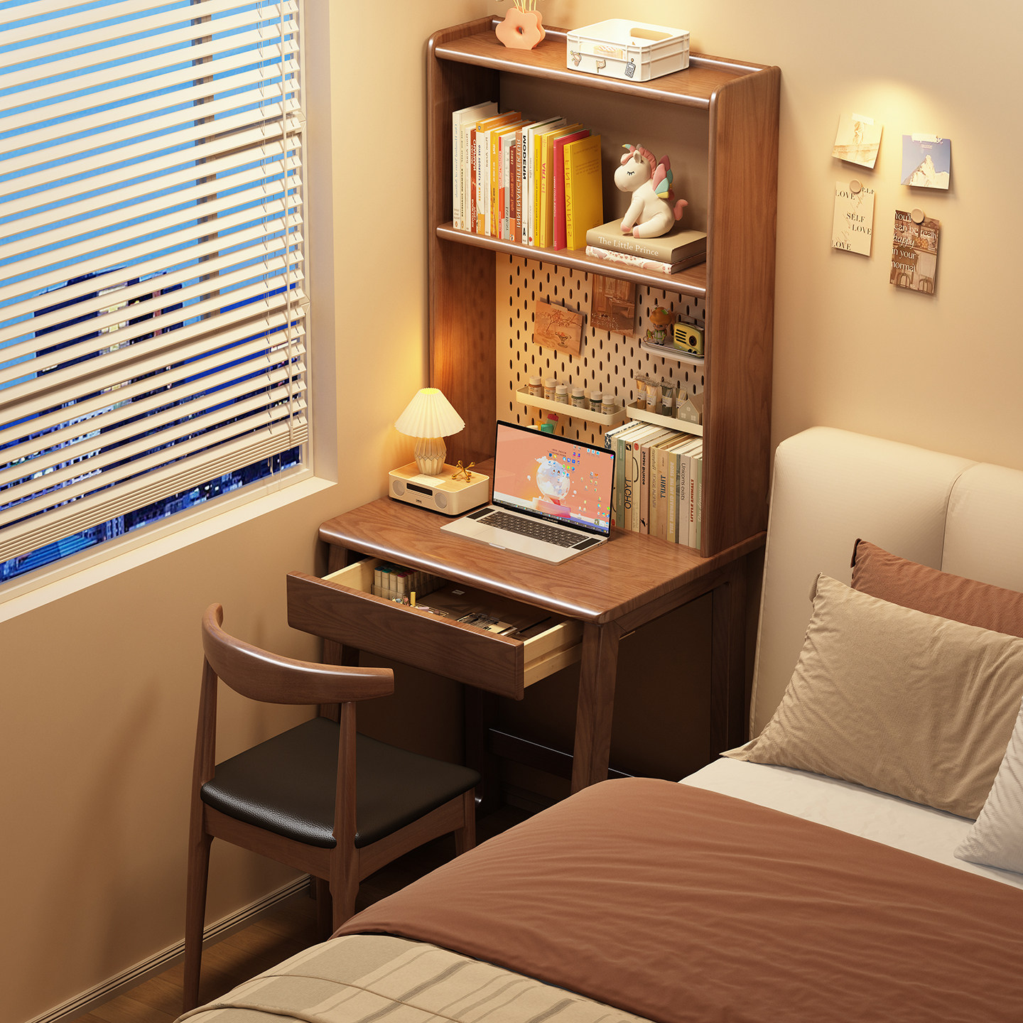 小户型实木书桌带抽屉洞洞板书架一体卧室书房电脑学习不占地方桌,住宅家具,书桌,淘宝优惠券,粉丝福利购,淘宝优惠卷