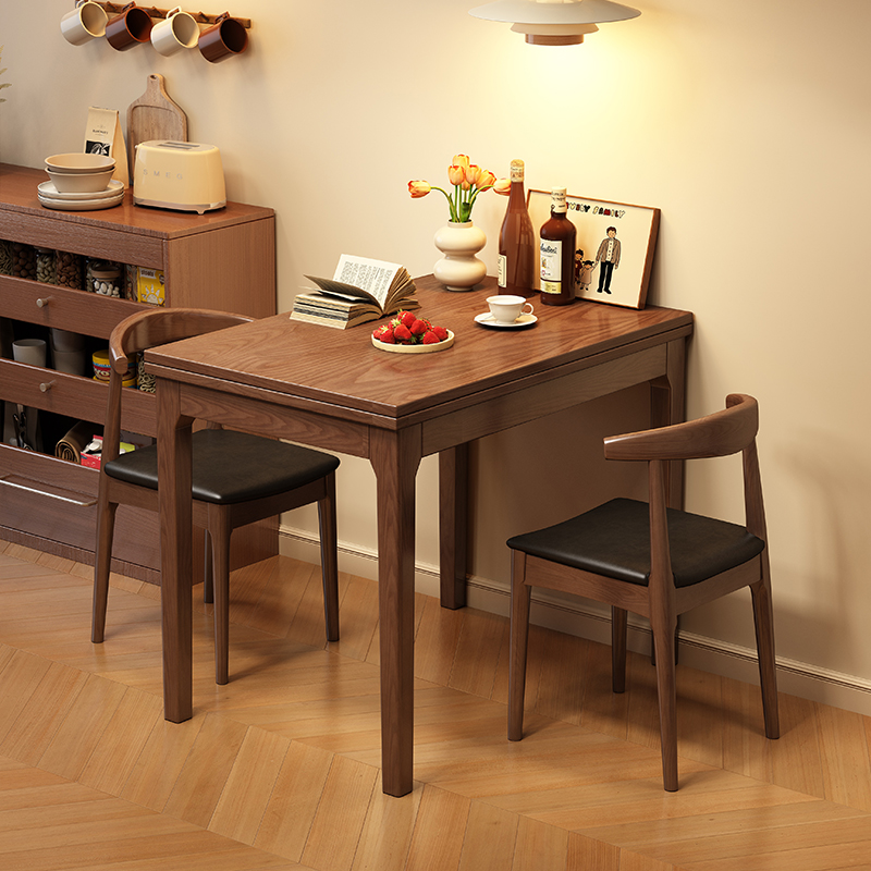可折叠实木餐桌小户型家用长方形餐桌椅白蜡木纹饭桌子小茶桌方桌