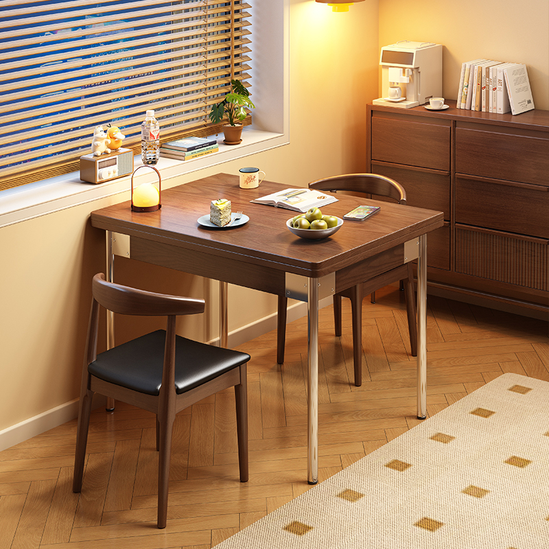 中古风实木餐桌可折叠