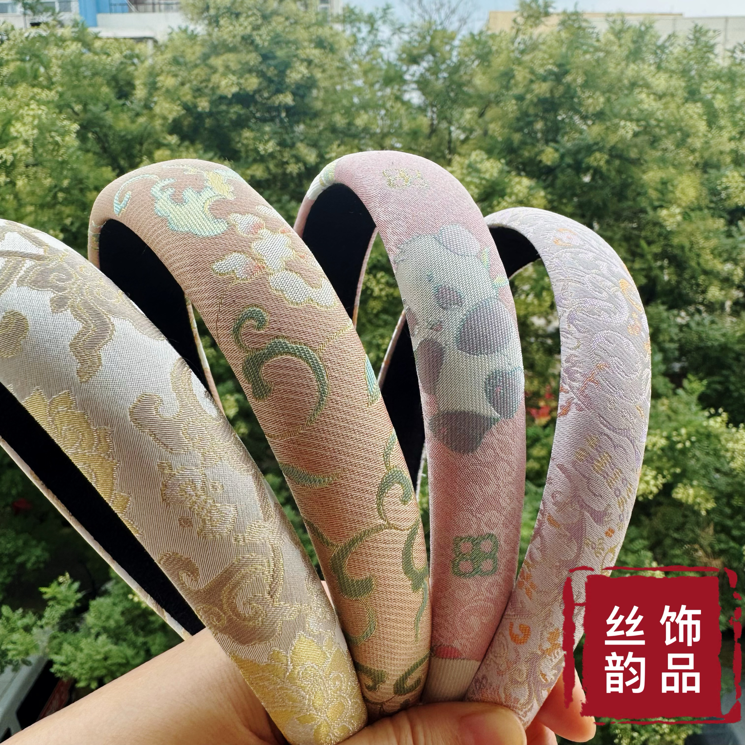 原创非遗手工真丝宋锦发箍发饰新中式国风汉服高颅顶名家宋锦3cm