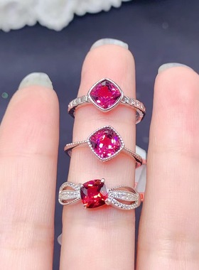 新款天然镁铝石榴石戒指925银镶嵌女开口日韩轻奢饰品送女友礼物