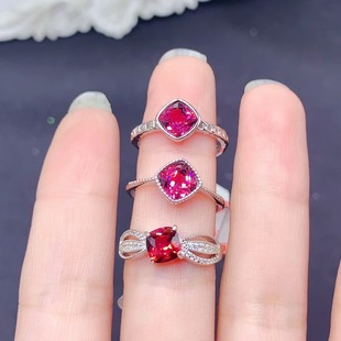 新款 天然镁铝石榴石戒指925银镶嵌女开口日韩轻奢饰品送女友礼物