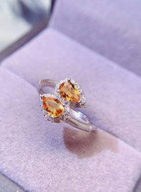 新品天然黄水晶双头蛇戒925银镶嵌女开口简约时尚轻奢饰品送女友