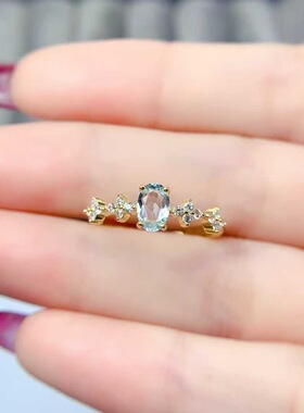新款天然托帕石戒指925银镶嵌女时尚轻奢饰品送女友新年礼物