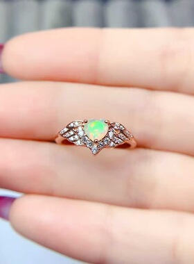 新款天然刻面欧泊戒指925银镶嵌女时尚轻奢饰品送女友新年礼物