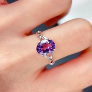 新款 轻奢饰品送女友新年礼物 天然紫水晶戒指925银镶嵌女开口时尚