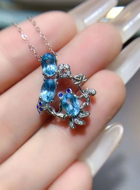 新款托帕石鲤鱼戏水吊坠925银镶嵌女时尚轻奢项链礼物饰品