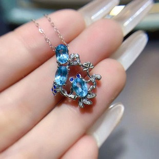 新款 轻奢项链礼物饰品 托帕石鲤鱼戏水吊坠925银镶嵌女时尚