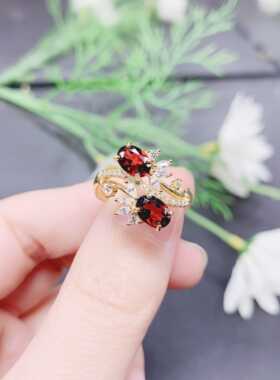 礼物新款石榴石指环S925银轻奢