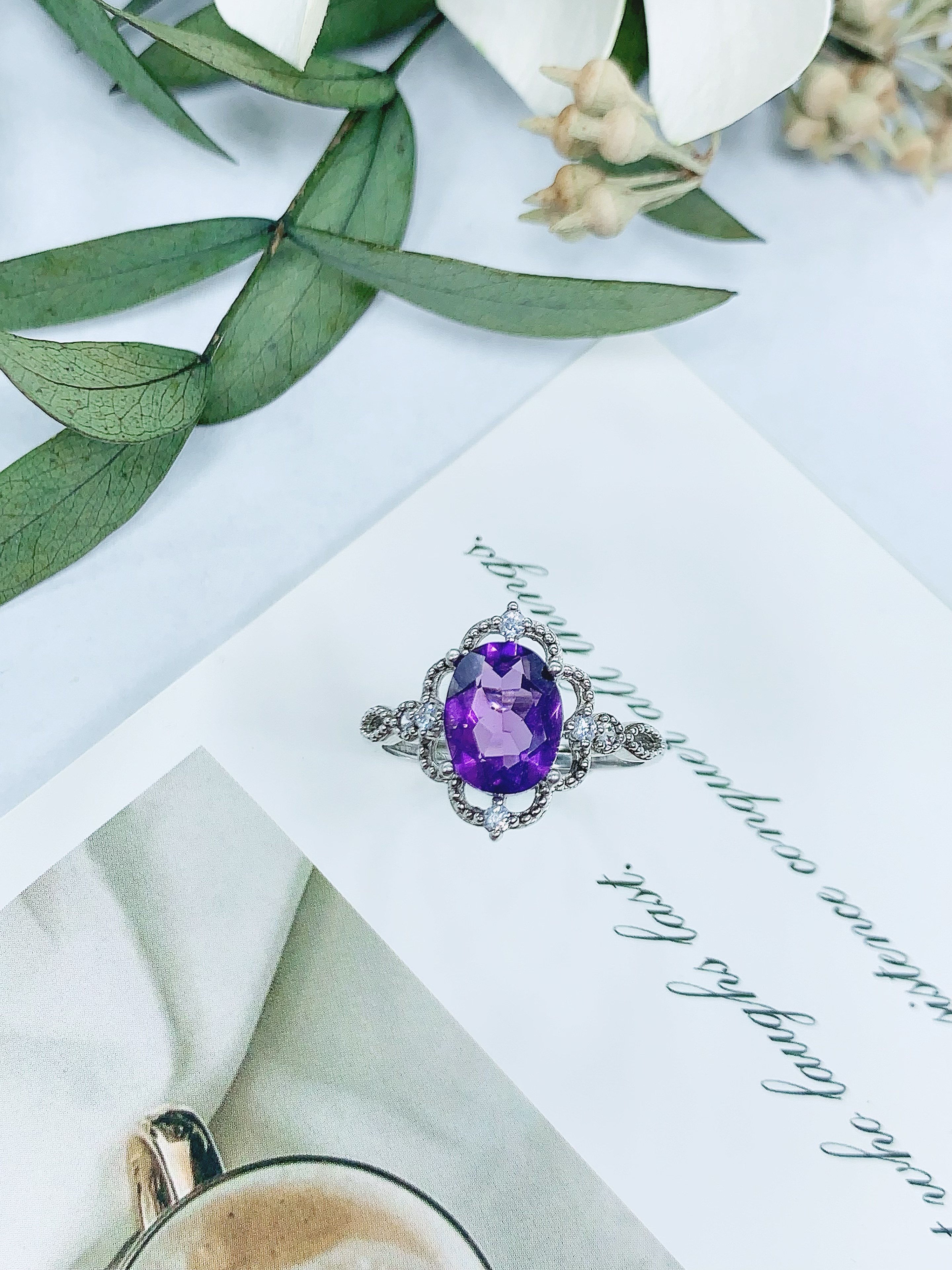 天然紫水晶戒指925银复古宫廷风女开口可调节指环新年情人节礼物