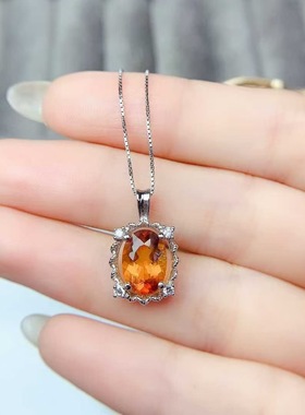 天然黄水晶吊坠925银镶嵌女小众时尚轻奢饰品新年礼物送女友