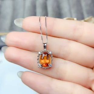 天然黄水晶吊坠925银镶嵌女小众时尚 轻奢饰品新年礼物送女友